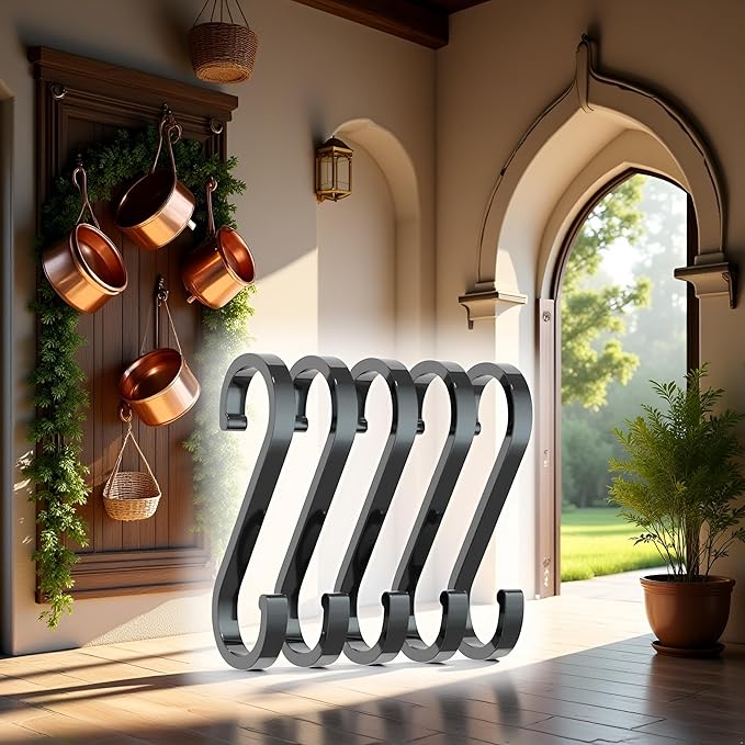 5 Pcs Black S-Shaped Hooks,Space Aluminum S Hook Multifunctional Hanging Hook Clasp Holder for Kitchen Bedroom Utility Hooks, Industrial Hooks Hardware, Home Storage Hooks