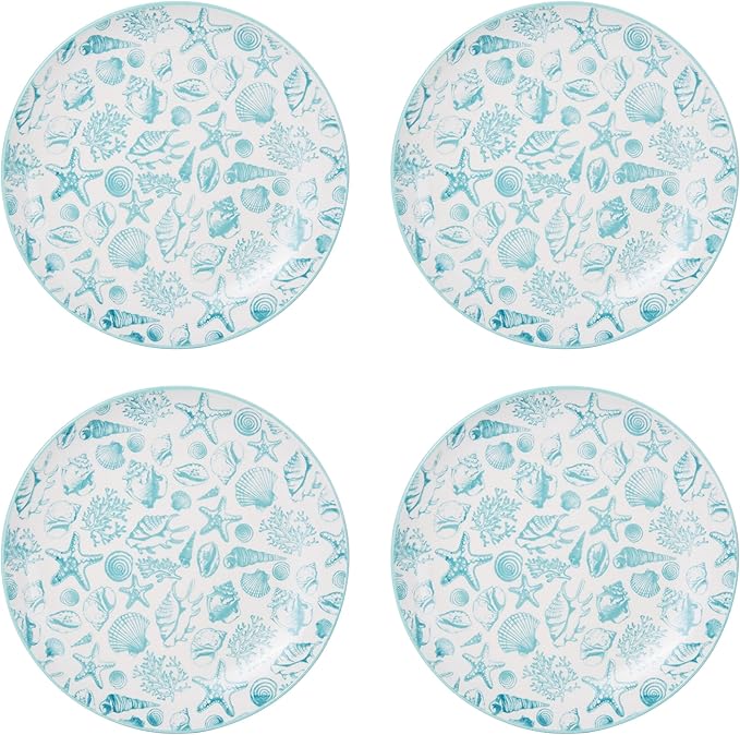 Pfaltzgraff Venice 16-Piece Stoneware Dinnerware Set, Service for 4, Aqua and White Color Combination, Durable and Chip Resistant, Microwave Safe