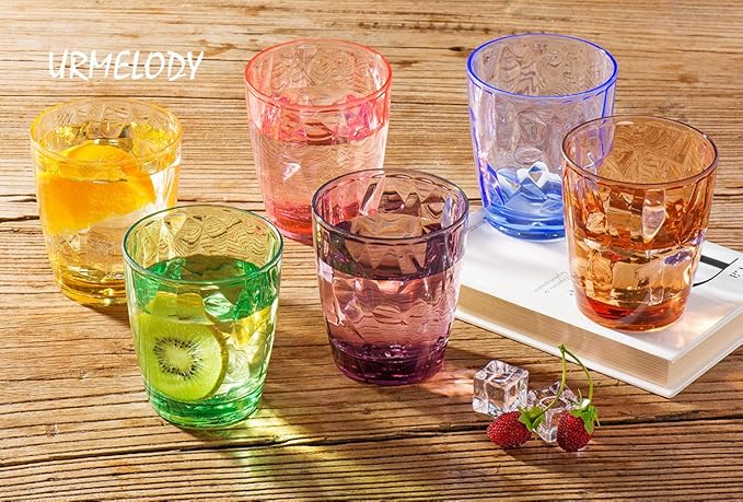 13oz Drinking Glasses Set Acrylic Glassware for Kids Colored Plastic Tumblers Cups Picnic Water Glasses Unbreakable Juice Drinkware for Camping Restaurant Beach Party BPA Free Dishwasher Safe
