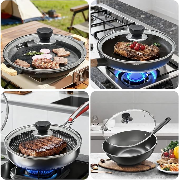 12 Inch Pan Lid, 12'' Frying Pan Lid, Tempered Glass Cast Iron Lids for Skillets, Fry Pan, Wok Pot (12 inch)