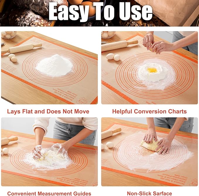 Silicone Pastry Mat 36x24 Inch Extra Large Baking Mat, Nonstick Kitchen Counter Kneading Board, Perfect for Dough, Pastry, Dough Rolling, Fondant, Pie Crust, Fondant, Cookies, Bread, Pasta, Pizza