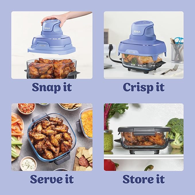Ninja Crispi 4-in-1 Glass Air Fryer | 450°F | Non-Toxic | 4QT & 6-Cup Glass Containers w/Lids | Microwave, Freezer, Dishwasher Safe | Max Crisp, Air Fry, Bake, Recrisp | Frosted Lilac | FN101PR