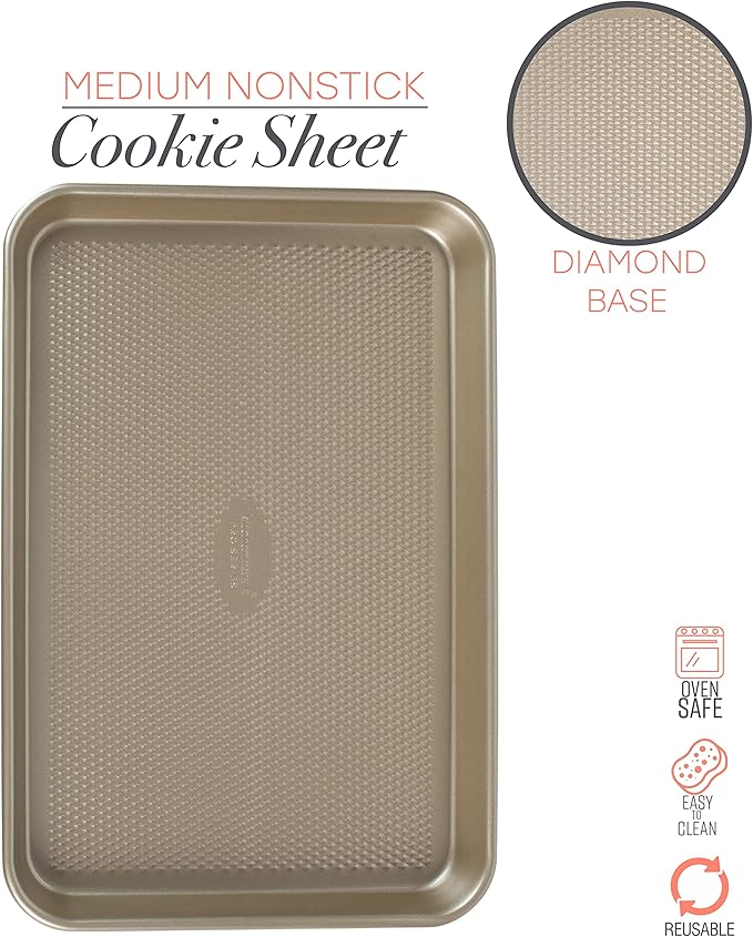 Kitchen Details Pro Series Medium Baking Sheet | Dimensions: 15.5" x 10.6" x 1" | Nonstick | Gold | Textured Diamond Base | Easy to Clean | Safe up 500 Degrees | Bakeware | Kitchen
