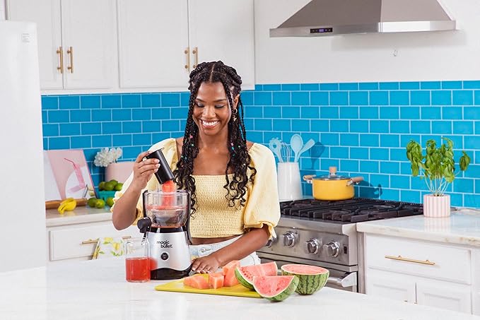 Magic Bullet® Mini Juicer, Countertop Space-Saving, 2" Feed Chute for Fruits and Vegetables, 400W, Compact Design, Black/Silver, MBJ10100