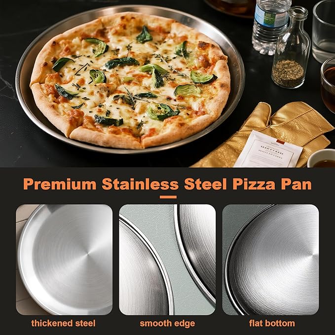 12 Inch Pizza Pan Set of 2, Pizza Pan for Oven Pizza Steel Pie Plate, Nonstick Stainless Steel Baking Pan for Cookie Serving Tray Round Pizza Pans