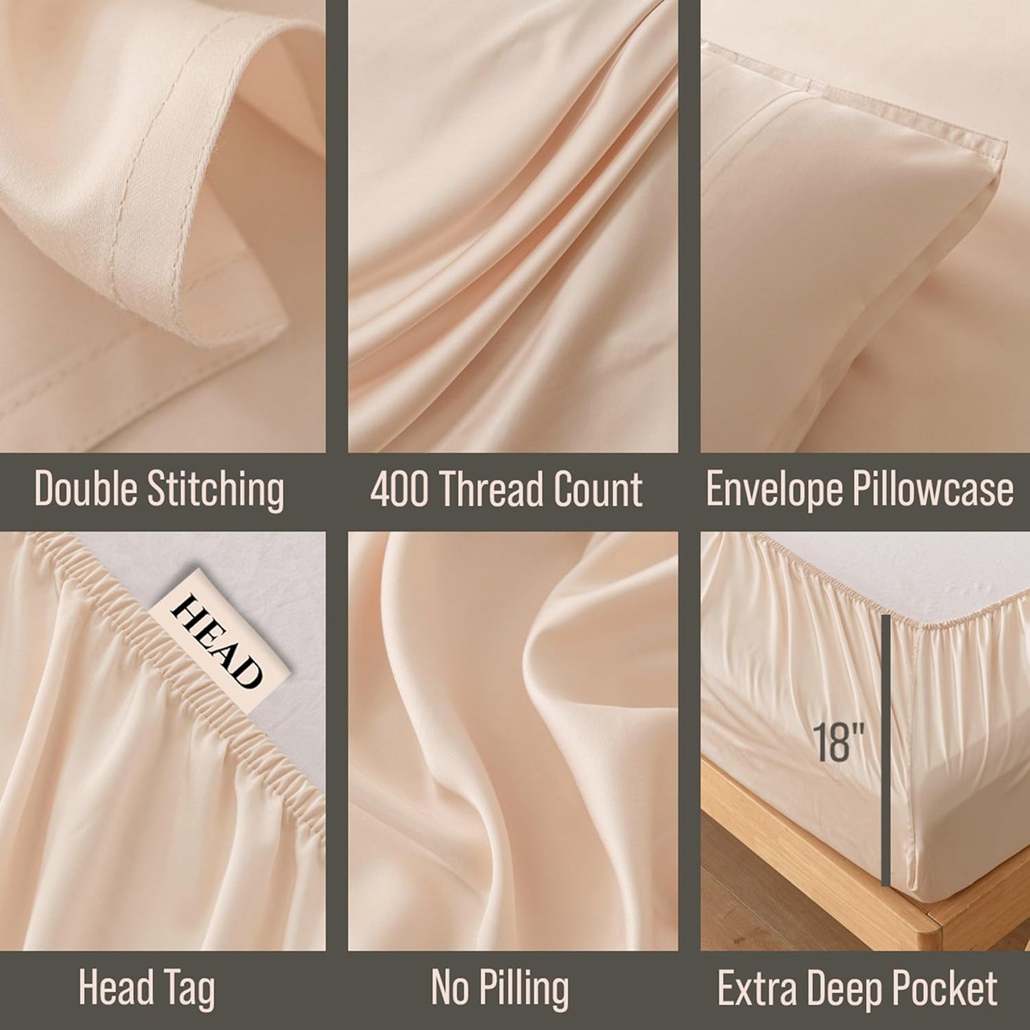 Bella Coterie Luxury Bamboo Viscose Queen Size Sheet Set | 100% Organically Grown | Ultra Soft | Cooling for Hot Sleepers | 18" Deep Pocket [Champagne]