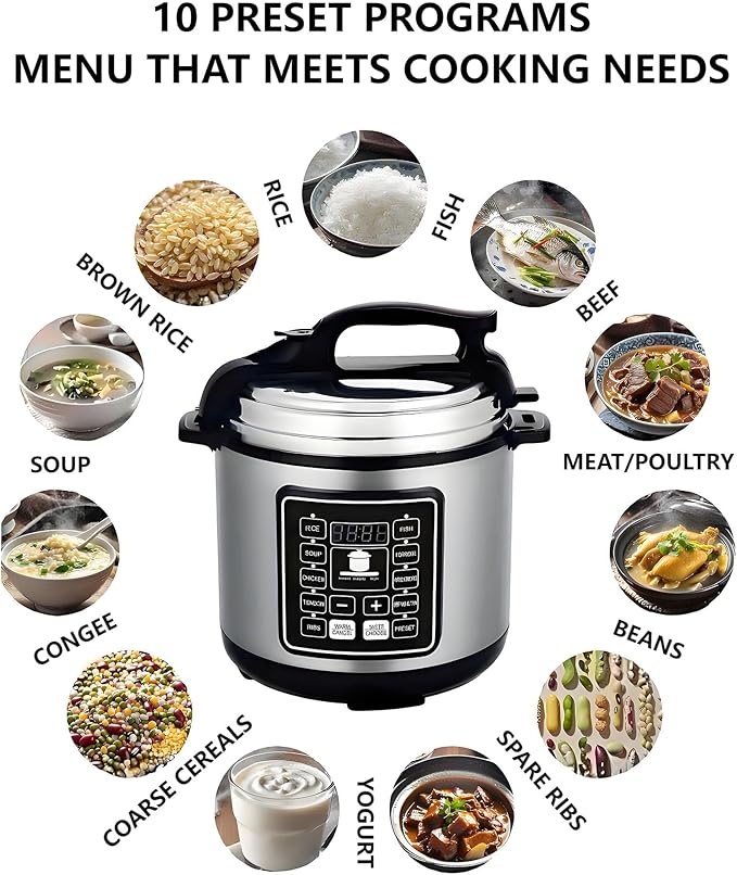 Electric Pressure Cooker, 6 Liters, Slow Stew Pot With 24-Hour Reservation Function, 10 In 1 Rice Cooker, Wok, Cake, Yogurt, Etc., Stainless Steel/Black