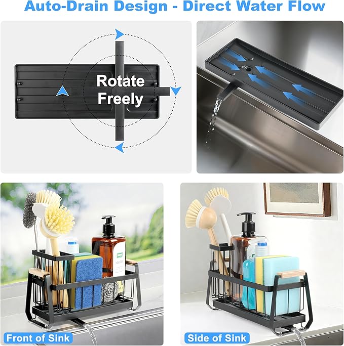 Sponge Holder for Kitchen Sink Organizer, Stainless Steel Sink Caddy Suction Cup with Dish Brush Holder, Rustproof Drying Rack, Sponge Caddy and Dish Soap Organizer for Kitchen Countertop