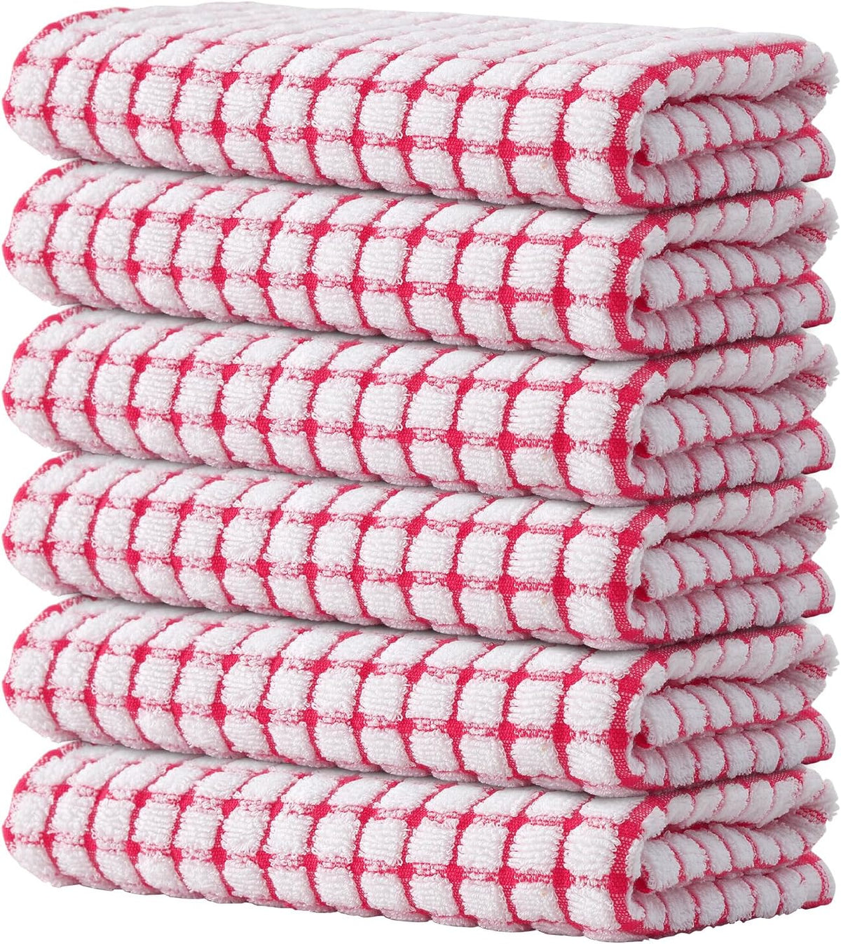 Kitinjoy Cotton 6 Pack Terry Kitchen Towels, 16 x 25 Inches Super Soft and Absorbent Dish Towels, Quick Drying Hand Towels for Kitchen Drying, Red