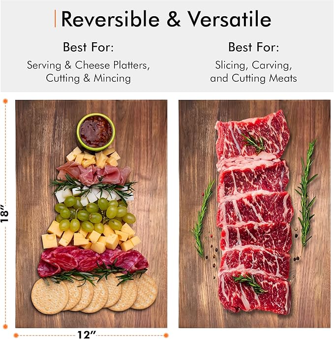 Spartali & Company Premium Reversible Black Walnut Cutting Board with Juice Groove – 18" x 12” Hardwood Butcher Block for Meat, Cheese & Veggies – No Microplastics, BPA-Free, Gift-Ready Box