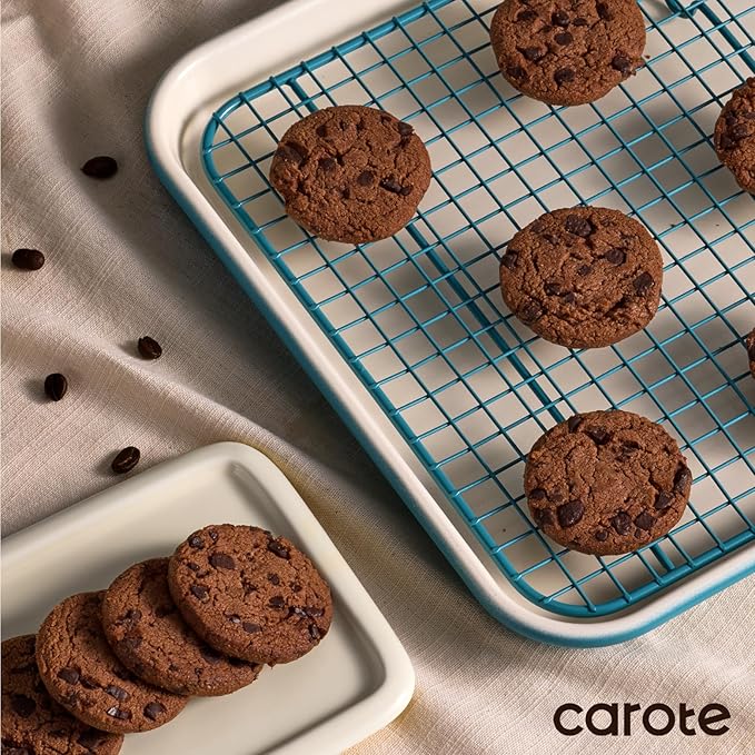 CAROTE 7-Piece Ceramic Baking Pans Set, Aluminized Steel Bakeware Sets, Toxin-Free Nonstick Stackable Oven Pans with Cookie Sheet, Muffin Pan, Loaf Pan, Roasting Pan, Cake Pans, Cooling Rack