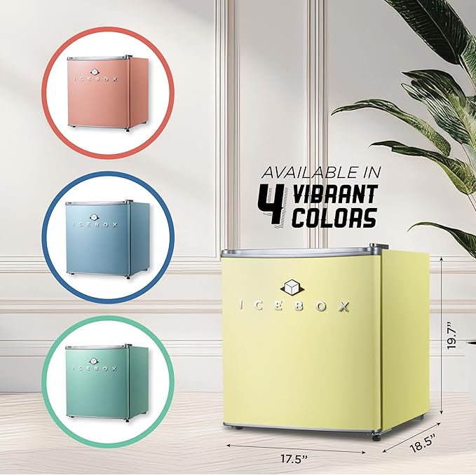 ICEBOX 1.7 Cu. Ft. Compact Refrigerator, ENERGY STAR Certified Small Refrigerator, Single Door Mini Fridge with Chiller Compartment, R600a Refrigerant, IBCR17SUN, Sun Yellow