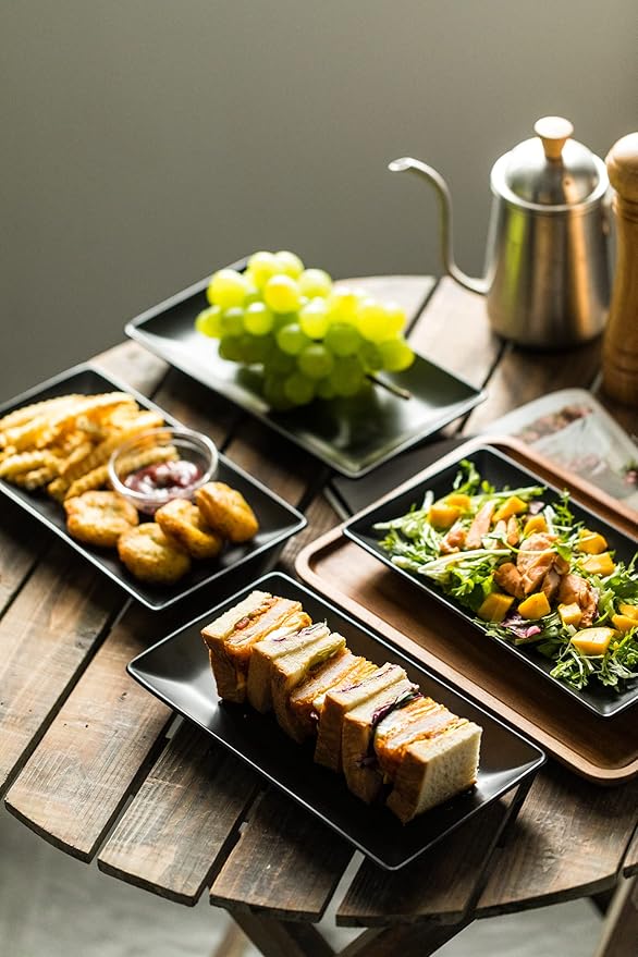 YHOSSEUN Ceramic Serving Platters Set of 4, Rectangular Serving Platters and Trays for Food, Sushi, 9.8 In Serving Dishes for Entertaining, Matte Black Serving Plate Halloween Table Decor