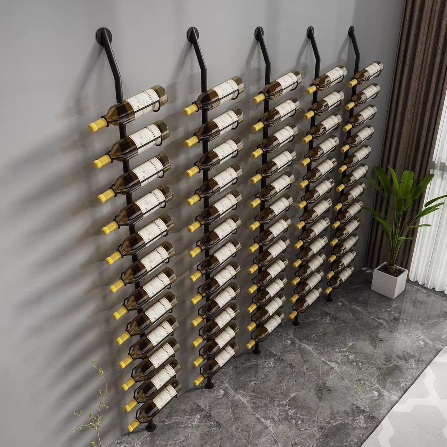 Wine Rack Wall Mounted, 72.8in High Metal Wine Bottle Holder for 12 Bottles, Kitchen Organization and Wine Storage for Commercial Restaurants Pantry Bar Wine Cellar (Black, six rows-72 Bottles)