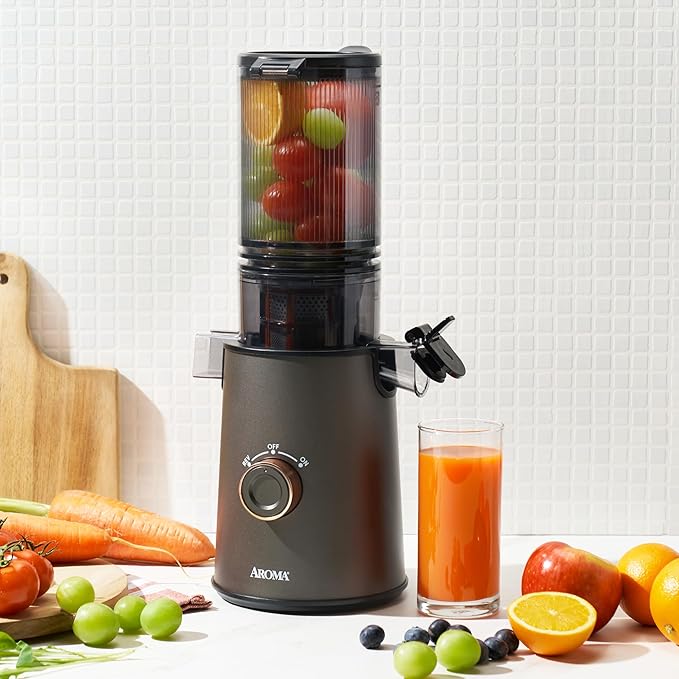AROMA® Cold Press Juice Machine Slow Masticating Fruit and Vegetable Juicer for Home with Large 4-Inch Feeder and Double Pulp Filter