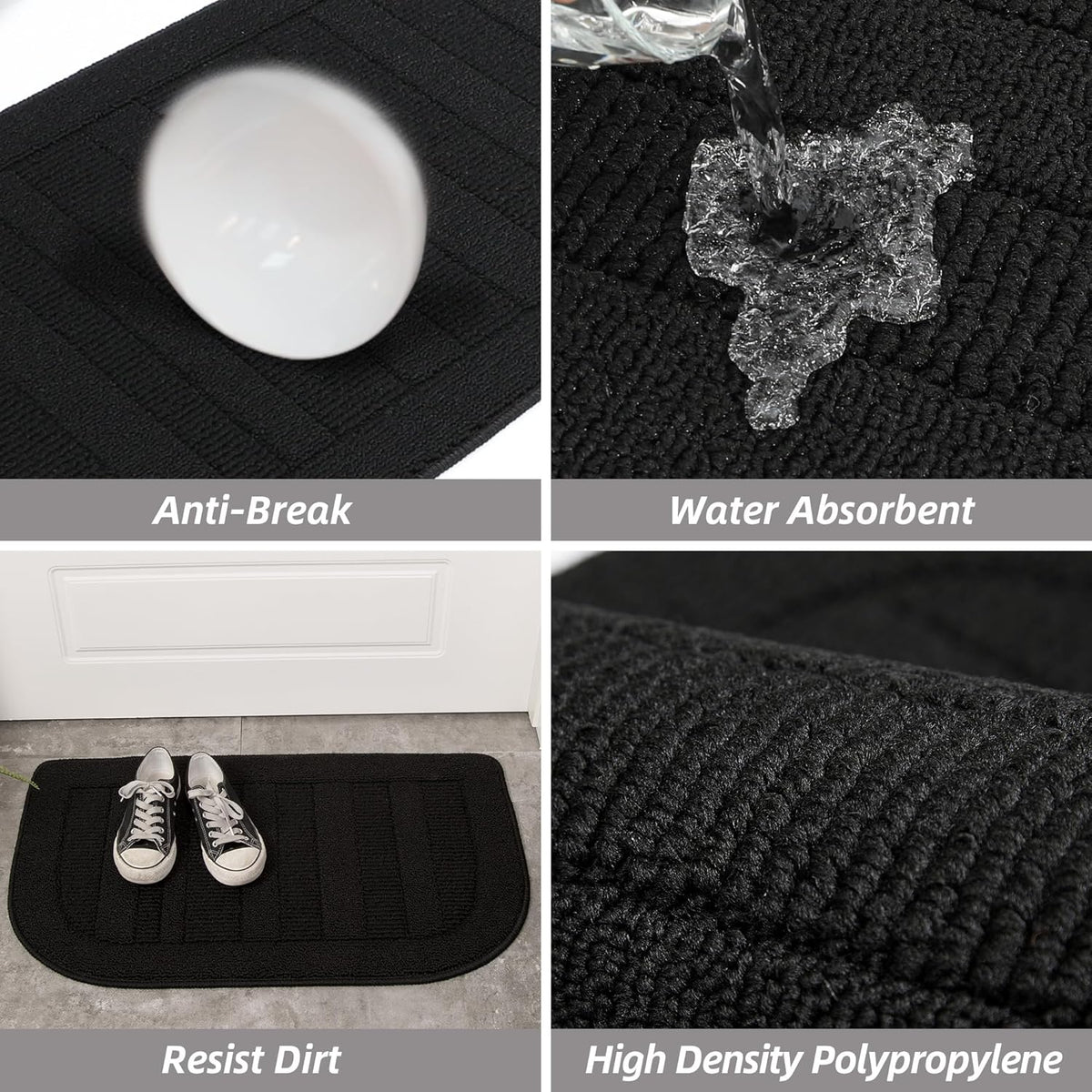 BEQHAUSE 30x18 Inch Kitchen Rug Mat Durable Kitchen Rugs Non-Slip Washable Absorbent Kitchen Mats for Floor Dirt-Resistant Semicircular Kitchen Mat (Black)