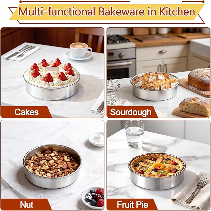 P&P CHEF 7 Inch Cake Pan Set of 2, 2 Pieces Round Layer Cake Baking Pans, Stainless Steel Smash Cake Tin Bakeware for Cooking Steaming, Nontoxic & Sturdy, Oven & Dishwasher Safe