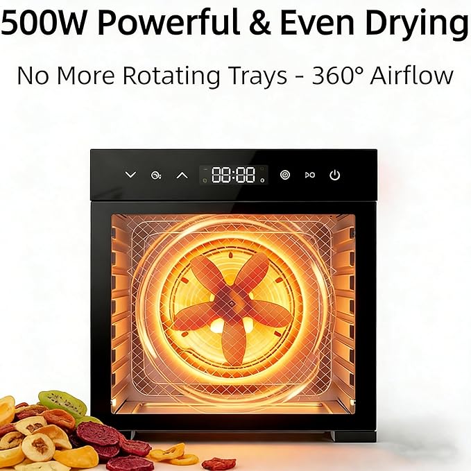 Simple Deluxe Food Dehydrator Machine, Fruit Dryer Machine with 8 Stainless Steel Trays, 24H Digital Timer 185°F Temperature Control, 500W Food Dryer for Jerky Meat Herb Fruit and Dog Treat, Black