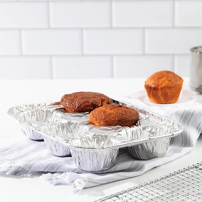 PLASTICPRO Aluminum Foil Muffin Pans Reusable and Disposable, Muffin & Pie foil Pan (20, 6 cavity XL)