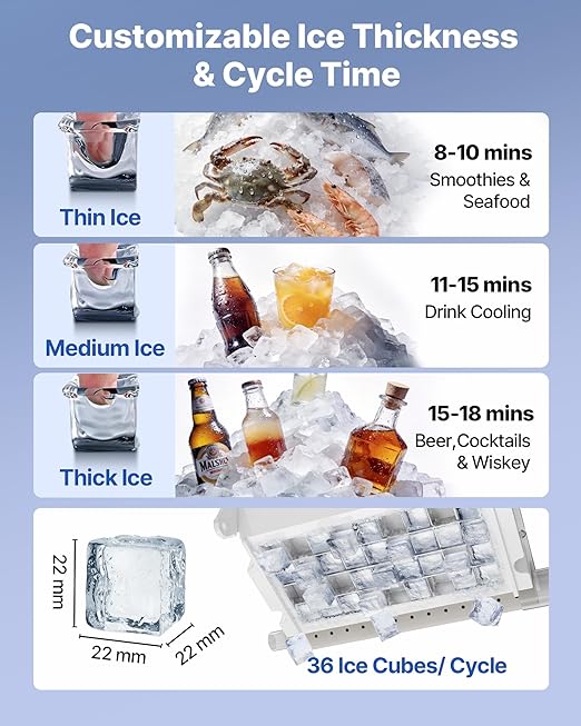 VEVOR Commercial Ice Maker Machine, 120 lbs/24h with 30 lbs Storage Capacity, Built-in/Freestanding/Under Counter, Stainless Steel Ice Maker with LED Display & Self-Cleaning, for Home Bar Restaurant