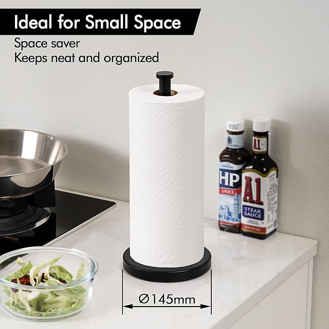 KES Black Paper Towel Holder Countertop Paper Towel Stand Kitchen Standing Paper Towel Roll Holder with Weighted Base for Standard or Mega Rolls SUS304 Stainless Steel Matte Black, KPH202S14B-BK