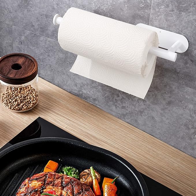 Paper Towel Holders,Paper Towels Rolls - for Kitchen,Paper Towels Bulk- Self-Adhesive Under Cabinet,Both Available in Adhesive and Screws,Stainless Steel Paper Towel Holder(White)