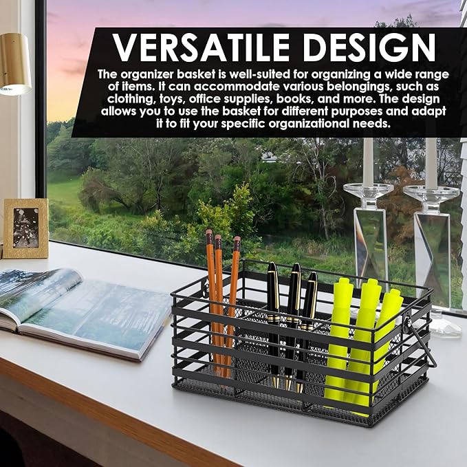 Stainless Steel Utensil Basket,Dishwasher, Flatware Basket, Kitchen, Countertop, Office, Camping, Outdoors, and Restaurants, 4-Compartment, Black