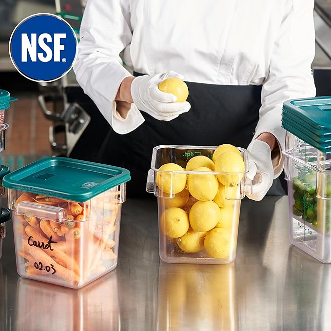 CURTA 8-Pack 4 Qt NSF Clear Polycarbonate Food Storage Containers with Green Lids - Square, Commercial-Grade, Freezer & Dishwasher Safe, Stackable