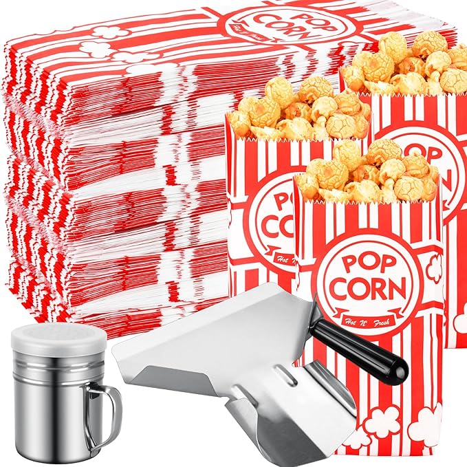 Essenya 402 Pcs Popcorn Bags with Popcorn Scoop and Salt Shaker,1 oz Small Pop Corn Bags Popcorn Bags Individual Servings for Popcorn Machine Supplies Party Movie Night Theater