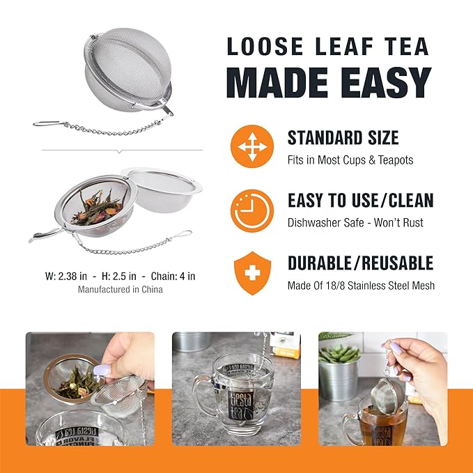 Tiesta Tea Small Stainless Steel Infuser Ball for Loose Leaf, Reusable Strainer with Extra Fine Mesh & Chain, Single Cup Steeper, Ideal for Hot & Iced Brewing, Holds 1 TBSP of Tea