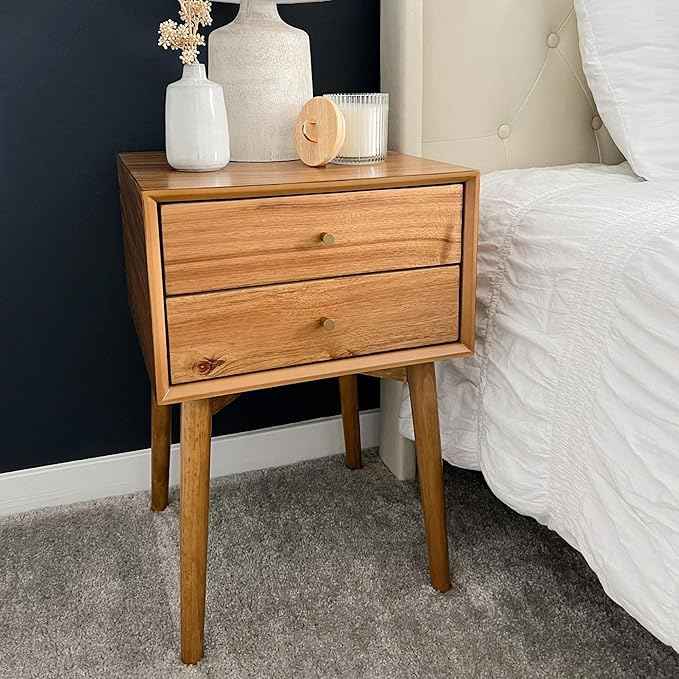 Nathan James Harper Modern Nightstand Side Accent or End Table with Storage Drawer, Set of 2, Oak Brown