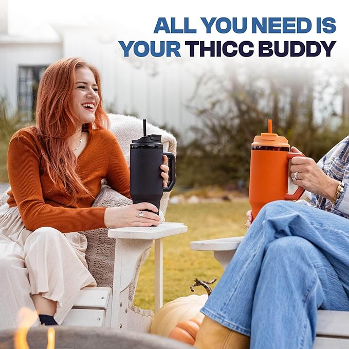 Thicc Buddy - 40 oz Stainless Steel Vacuum Insulated Tumbler with Lid and Straw for Water - Travel Mug Cupholder Friendly - Gifts for Women Men Him Her (Peachy Palm)