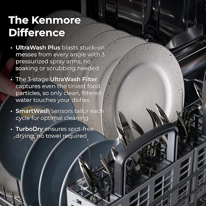Kenmore 22-14699 Elite 24" Built-In Dishwasher - UltraWash Plus, TurboDry, QuietWash, SmartWash & TurboFlex Third Rack - 15 Place Settings - 42 DBA - ENERGY STAR Certified - 24" - Black
