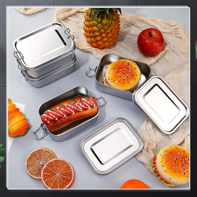 Umigy 6 Pcs Stainless Steel Bento Box 550ml Metal Lunch Box Food Storage Containers Metal Container, Lockable Clips to Leak Proof, Reusable Dishwasher Safe Lunch Snack Boxes for Work, School