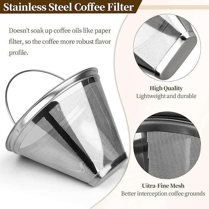Coffee Filter Compatible with Cuisinart, Stainless Steel Coffee Filter Replacement for Cuisinart DCC 1200P1 3200NAS 3400NAS Coffee Machines - Coffee Maker Parts Reusable Coffee Filters # 4