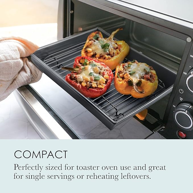 Chicago Metallic Petite Roast Pan Set with Rack, 10x7 inch Nonstick Toaster Oven Baking Pan, Perfect for Single Serving Meals and Small Batch Cooking