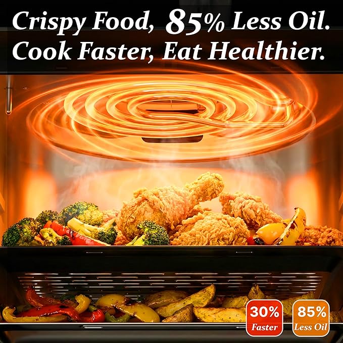 12QT Air Fryer Oven, 8-in-1 Air Fryer Toaster Oven Combo with 8 Presets, Family Size Countertop Oven with 2 Baking Racks & Gloves for Roasting, Baking, and Air Frying, Easy to Clean
