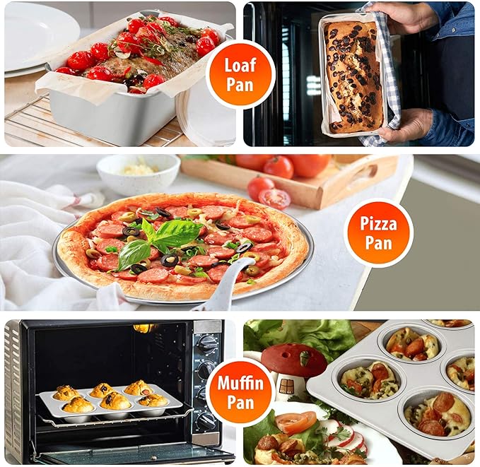 TeamFar Bakeware, Stainless Steel Bakeware Set with Baking Sheet and Rack, Lasagna Pan with Lid, Square & Round Cake Pan with Lid, Muffin Pan & Loaf Pan, Pizza Pan, Healthy & Dishwasher Safe