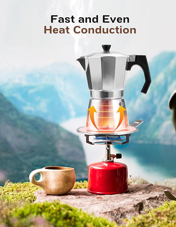 Induction Adapter Plate Detachable, 5.5 Inch Stainless Steel Heat Diffuser Plate for Moka Pot 12 Cup, Heat Diffuser Cooking Induction Adapter for Gas Stove and Glass