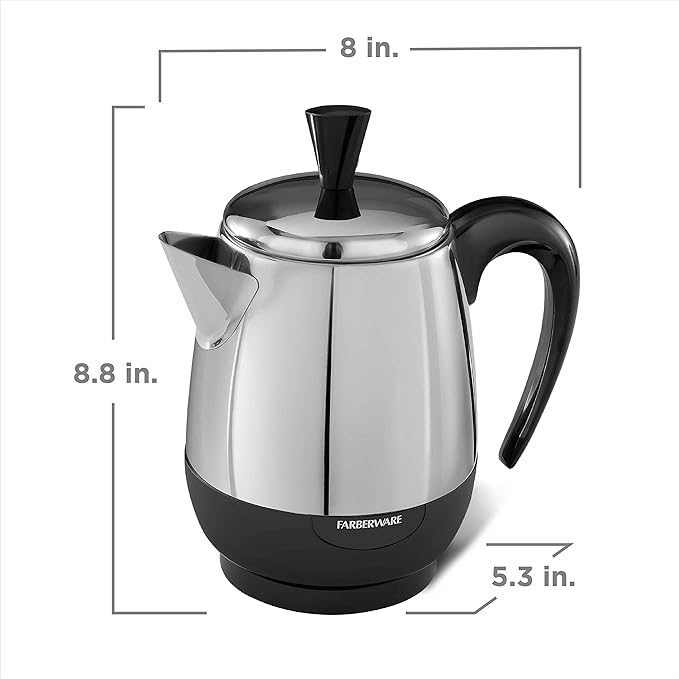Farberware Electric Coffee Percolator,FCP240,Stainless Steel Basket,Automatic Keep Warm,No-Drip Spout,4 Cup,Black/Silver,(Pack of 6)