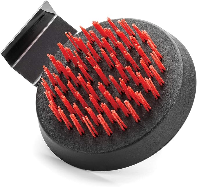 Outset 76621 Himalayan Salt Block, Pizza Stone and Cast Iron Pan Nylon Cleaning Brush with Stainless Steel Scraper, 5 x 4 x 3, Black