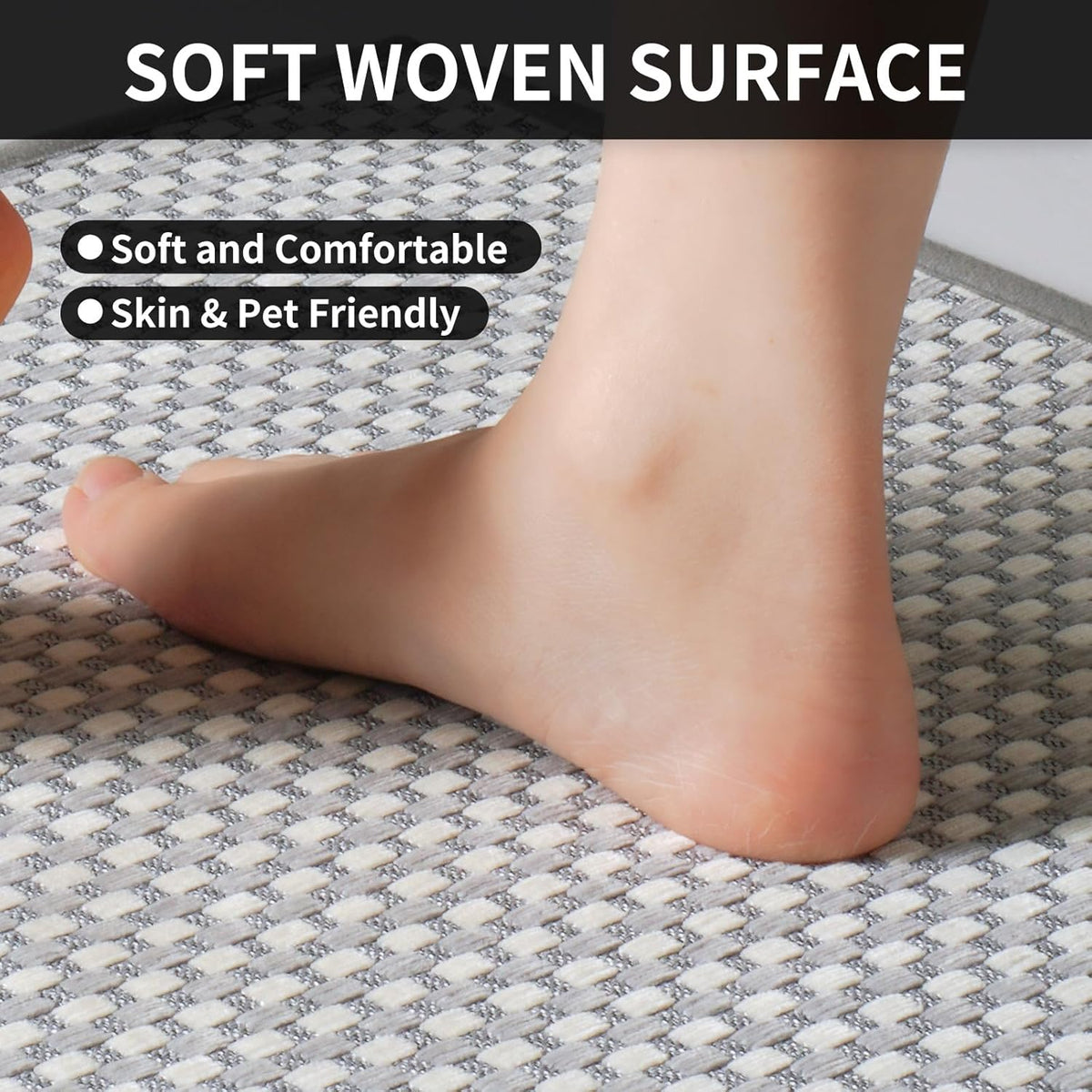 Long Kitchen Runner Rugs Kitchen Mat Non Slip Washable, Super Absorbent Soft Chenille Braided Kitchen Mats for Floor, Rubber Backing Kitchen Floor Sink Standing Mat, Easy Clean, Gray 24"x71"