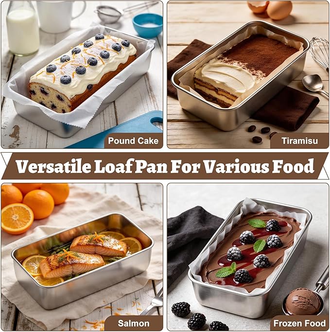 TeamFar Loaf Pans for Baking Bread, 9 x 5 Inch Stainless Steel Bread Loaf Pan with Lid, Meatloaf Pan Tin for Homemade Bread, Brownies, Meal Prep, Storage, Healthy & Dishwasher Safe - Set of 2