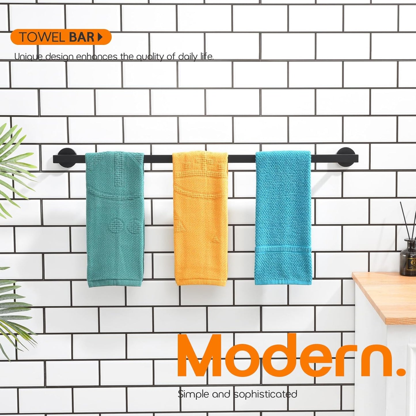32 Inch Bathroom Towel Bar Bath Towel Rack Kitchen Towel Holder Long Towel Rails Wall Mounted SUS304 Stainless Steel Matte Black AN4001MB-L32