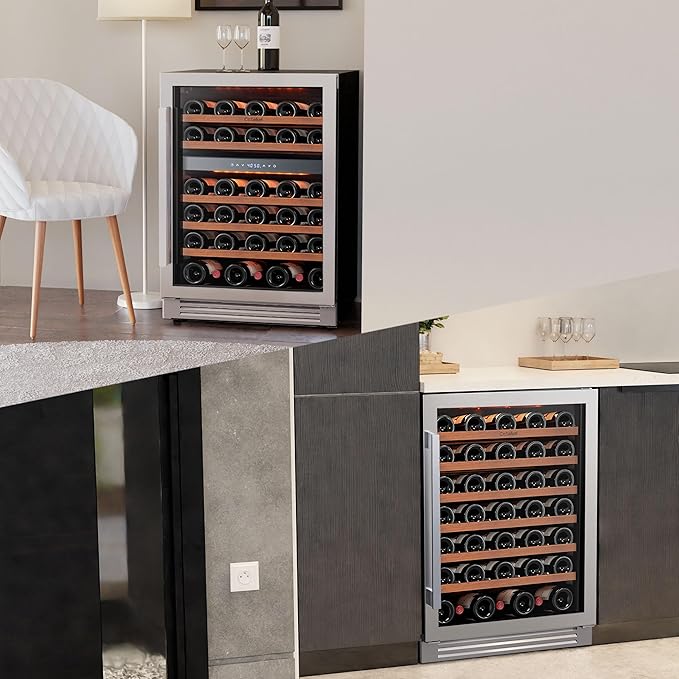 Ca'Lefort Wine Fridge & Cooler - 24 Inch 52 Bottle Wine Cooler Refrigerator, 40-65°F Dual Zone Wine Refrigerator Glass Door, 3 LED Built-in or Freestanding Fridge for Home/Bar/Kitchen (5.65 cu.ft)