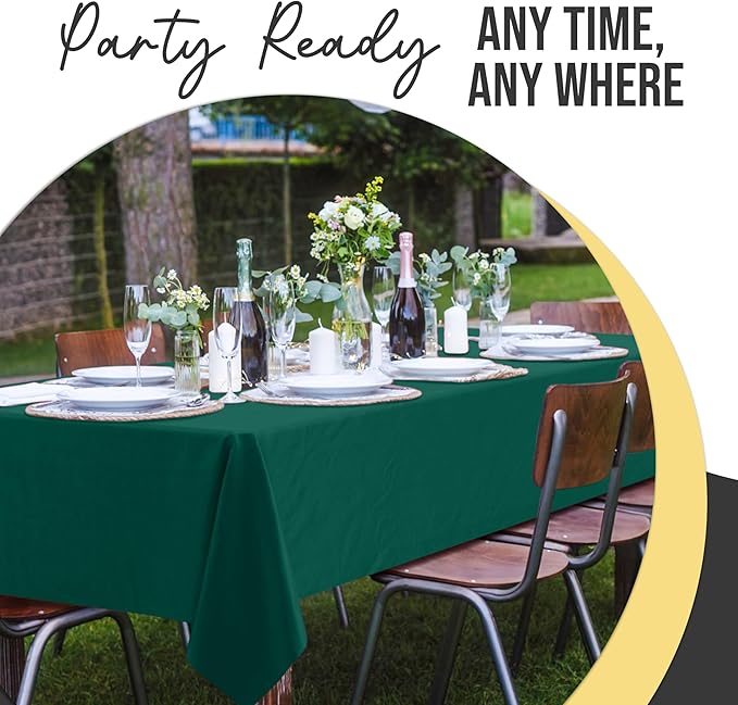 Exquisite 66% Thicker Premium Plastic Table Cloth Rectangle Table Cover 0.5 Mil 12 Pack Dark Green Table Cloth 54 Inch x 108 Inch Disposable Tablecloth Won't Tear Easily Like Cheap Thin Brands