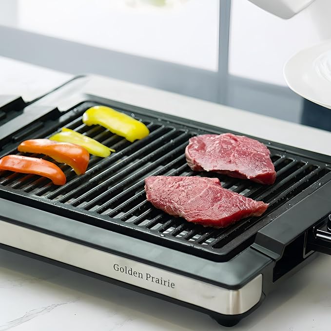 Electric Indoor Grill, 1600W Smokeless Style BBQ Grill with Water-Filled Drip Tray, 15-Inch Nonstick Grate for Steaks & Korean BBQ, Rapid Heating for Searing
