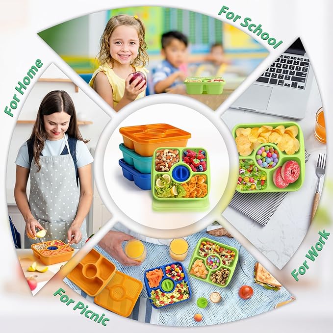 QQKO Bento Snack Box Containers for Adults Kids, 4 Pack Lunchable Meal Prep Containers Reusable, Stackable Bento Lunch Box, Food Storage Prep Containers with Lids and 4 Sauce Cups, Jewel Color