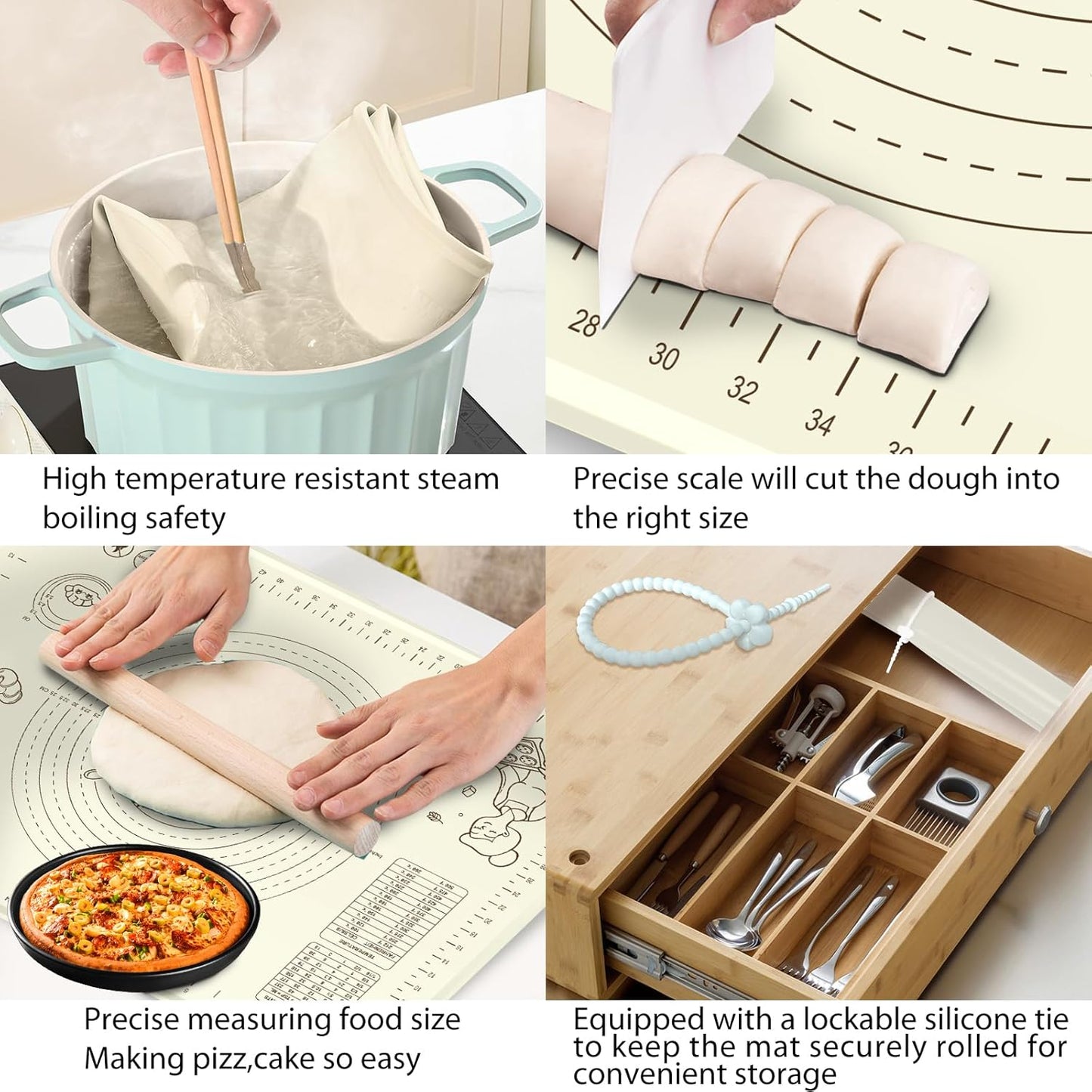 Silicone Baking Mat 32" x 24", Extra Thick Silicone Pastry Mat with Measurements and Edge Heightening, Non-stick Food Grade Dough Rolling Matfor for Pastry, Bread, Cookies, Pizza, Fondant, Pasta