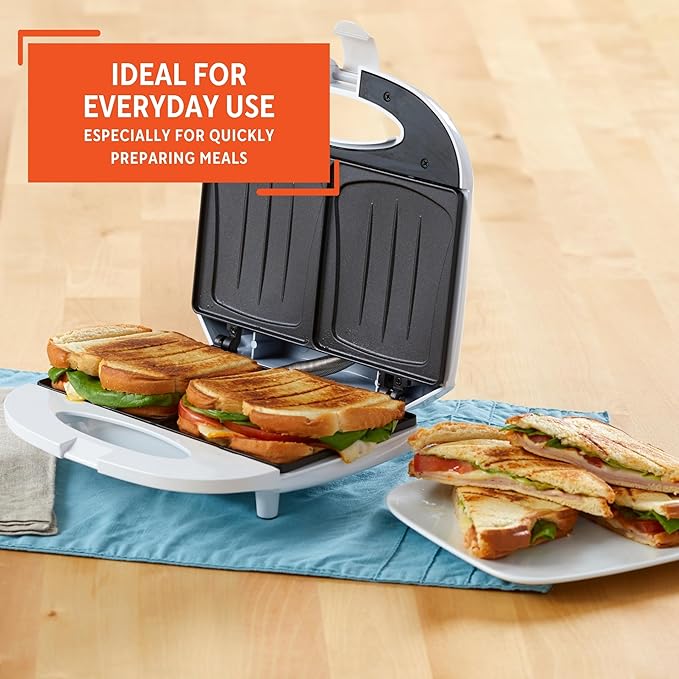 IMUSA 2 Slot Electric Sandwich Maker White Nonstick Press for Grilled Sandwiches and Quick Snacks